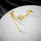 316L Stainless Steel Butterfly Pearl Stud Earrings