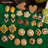 Vintage Enamel Metal Flower Stud Earrings for Women Girls