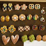 Vintage Enamel Metal Flower Stud Earrings for Women Girls