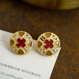 Vintage Enamel Metal Flower Stud Earrings for Women Girls