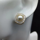 Pearl Stud Earring Classic Bling Crystal Round Earring