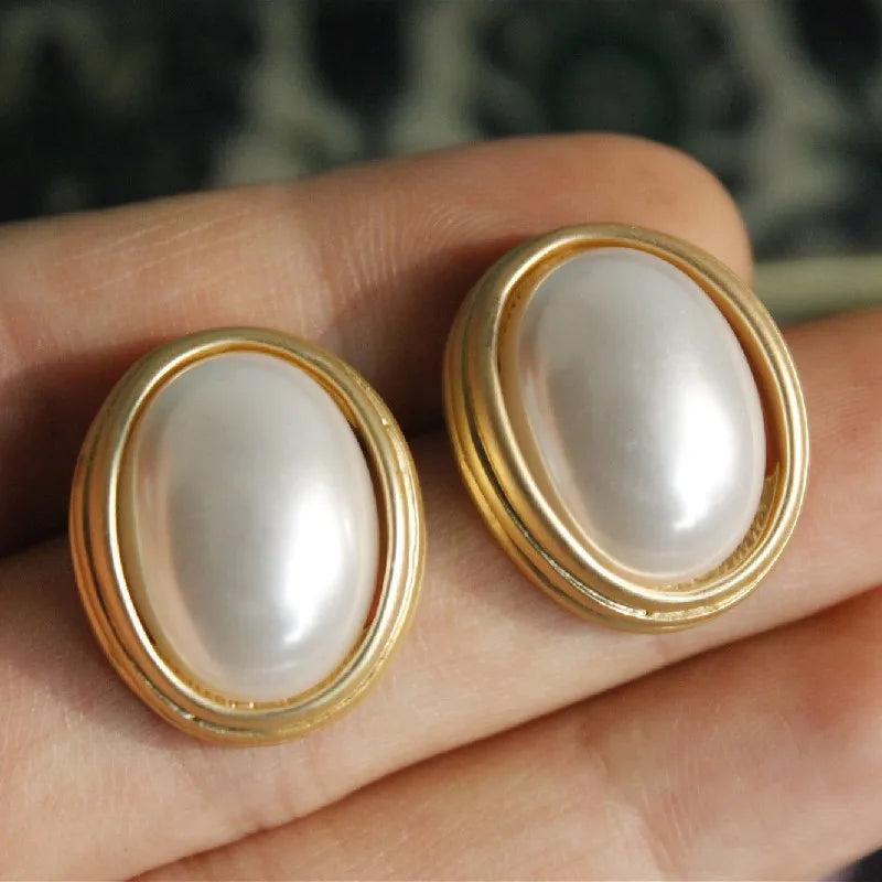 Large Pearl Metal Earrings for Women Party Autumn Winter