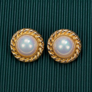 Vintage Flower Enamel Pearl Ear Studs Gift