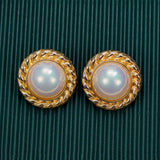 Vintage Flower Enamel Pearl Ear Studs Gift