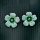 Vintage Flower Enamel Pearl Ear Studs Gift