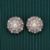 Vintage Flower Enamel Pearl Ear Studs Gift