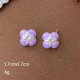 French Vintage Lavender Pearl Alien Metal Earrings