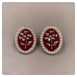 Vintage Red Flower Enamel Stud Earrings Geometric Heart Love Ear Jewelry