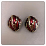 Vintage Red Flower Enamel Stud Earrings Geometric Heart Love Ear Jewelry