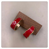 Vintage Red Flower Enamel Stud Earrings Geometric Heart Love Ear Jewelry