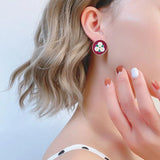 Vintage Red Flower Enamel Stud Earrings Geometric Heart Love Ear Jewelry