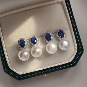 JMK Oval Zircon Pearl Earrings Green Bridal Wedding Jewelry