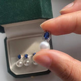 JMK Oval Zircon Pearl Earrings Green Bridal Wedding Jewelry