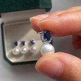 JMK Oval Zircon Pearl Earrings Green Bridal Wedding Jewelry