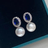JMK Oval Zircon Pearl Earrings Green Bridal Wedding Jewelry