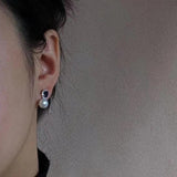 JMK Oval Zircon Pearl Earrings Green Bridal Wedding Jewelry