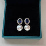JMK Oval Zircon Pearl Earrings Green Bridal Wedding Jewelry