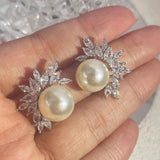 Simulated Pearl Stud Earrings Zirconia Crystal Bridal Party Jewelry