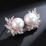 Simulated Pearl Stud Earrings Zirconia Crystal Bridal Party Jewelry