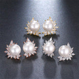Simulated Pearl Stud Earrings Zirconia Crystal Bridal Party Jewelry
