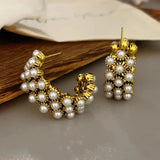 Vintage Golden Earrings with Pearl Inlay, Christmas Gift