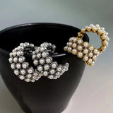 Vintage Golden Earrings with Pearl Inlay, Christmas Gift