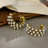 Vintage Golden Earrings with Pearl Inlay, Christmas Gift