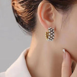 Vintage Golden Earrings with Pearl Inlay, Christmas Gift