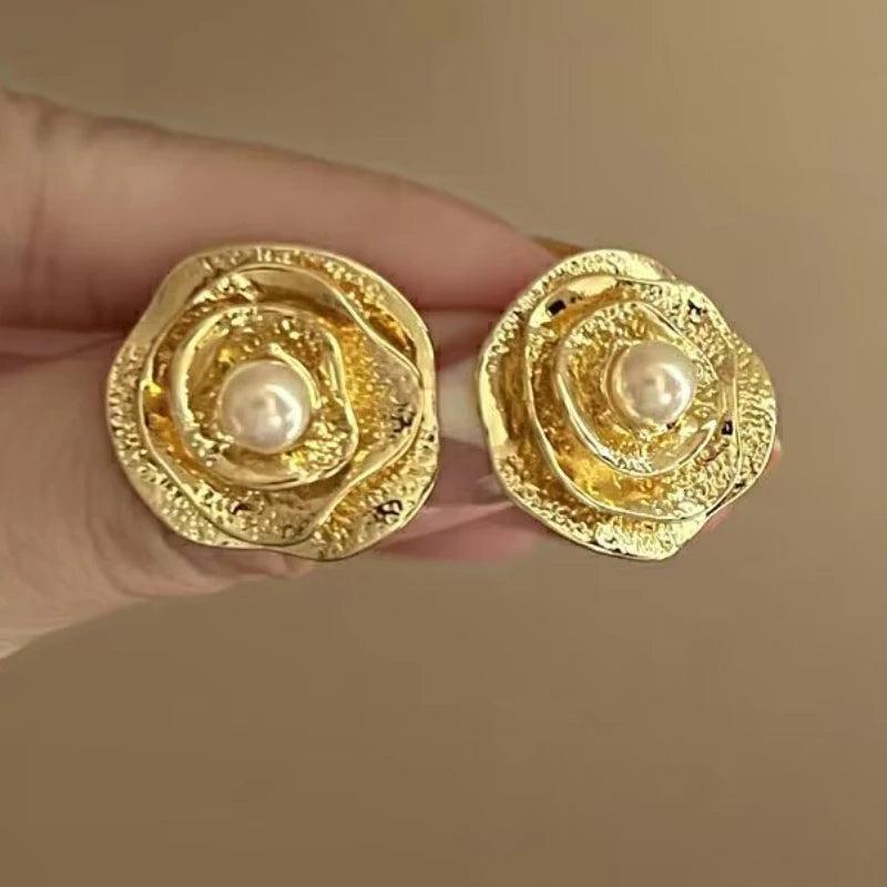 Vintage Simulated Pearl Flower Earrings for Women Party