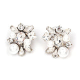 Women Crystal Flower Faux Pearl Vintage Statement Stud Earrings