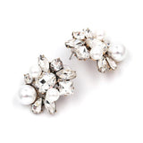 Women Crystal Flower Faux Pearl Vintage Statement Stud Earrings