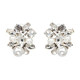 Women Crystal Flower Faux Pearl Vintage Statement Stud Earrings