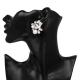 Women Crystal Flower Faux Pearl Vintage Statement Stud Earrings