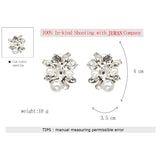 Women Crystal Flower Faux Pearl Vintage Statement Stud Earrings