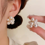 Sweet Temperament Pearl Earrings Flower Design Silver Needle