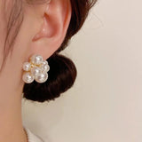Sweet Temperament Pearl Earrings Flower Design Silver Needle
