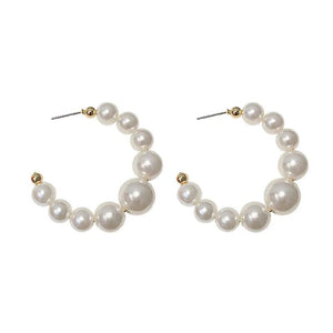 Pearl C Shape Stud Earrings Exaggerated Geometric Earring for Women