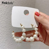 Pearl C Shape Stud Earrings Exaggerated Geometric Earring for Women