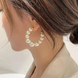 Pearl C Shape Stud Earrings Exaggerated Geometric Earring for Women