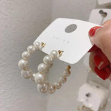 Pearl C Shape Stud Earrings Exaggerated Geometric Earring for Women