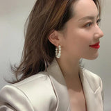 Pearl C Shape Stud Earrings Exaggerated Geometric Earring for Women