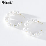 Pearl C Shape Stud Earrings Exaggerated Geometric Earring for Women