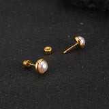 Small Circle Pearl Stud Earrings Stainless Steel Jewelry