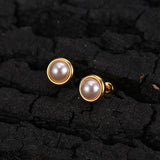 Small Circle Pearl Stud Earrings Stainless Steel Jewelry