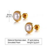 Small Circle Pearl Stud Earrings Stainless Steel Jewelry