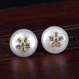 Colorful CZ Coin Pearl Stud Earrings