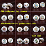 Colorful CZ Coin Pearl Stud Earrings
