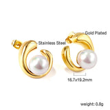 Geometric Pearl Stainless Steel Stud Earrings
