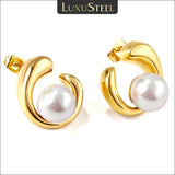 Geometric Pearl Stainless Steel Stud Earrings