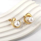 Geometric Pearl Stainless Steel Stud Earrings